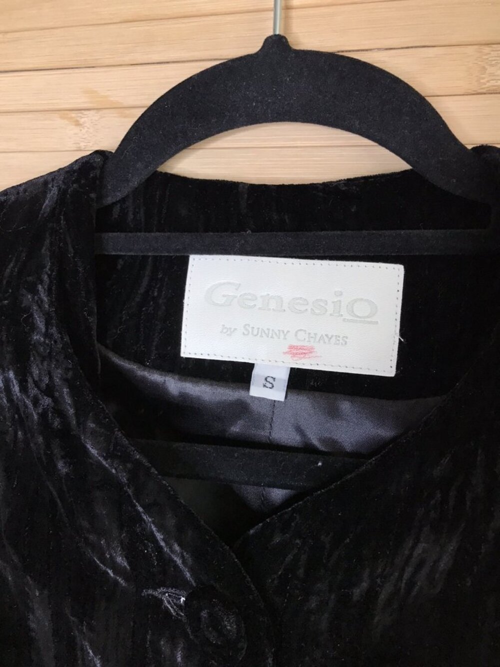 Women's GENESIO BY SUNNY CHAYES Black Velvet Vintage Coat sz S Small excellent - Picture 5 of 6